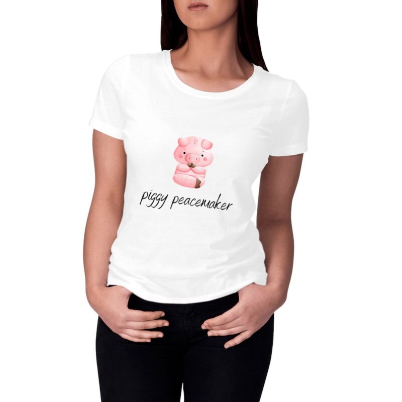 Piggy Peacemaker: Nachhaltiges Bio Yoga Shirt mit süßem Schweinchen-Motiv