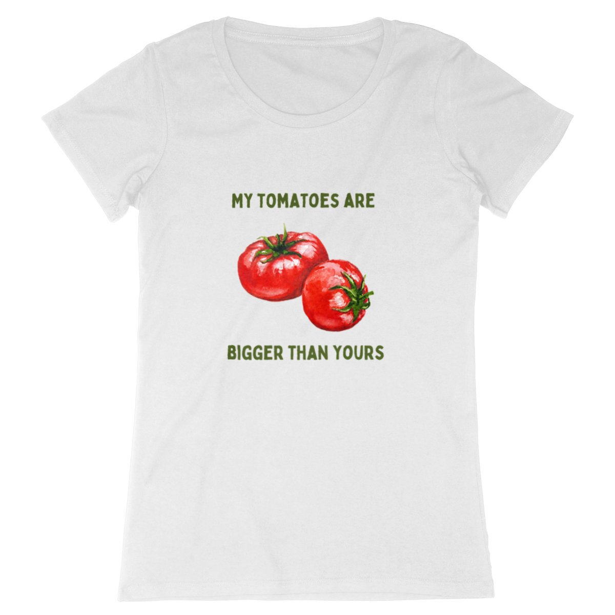 Witziges Garten-Shirt: Bio-Qualität mit der Aufschrift 'My Tomatoes Are Bigger Than Yours'
